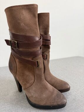 FRYE AND CO. Harlow multi strap Brown Suede  High-Heel Ankle Boots